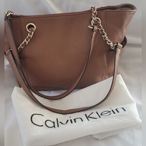 Calvin Klein Brown Leather Tote Bag with Dust Bag